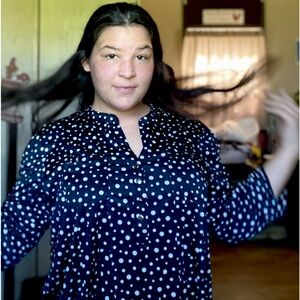 Black/W Polka Dots,Blouse,Size XL